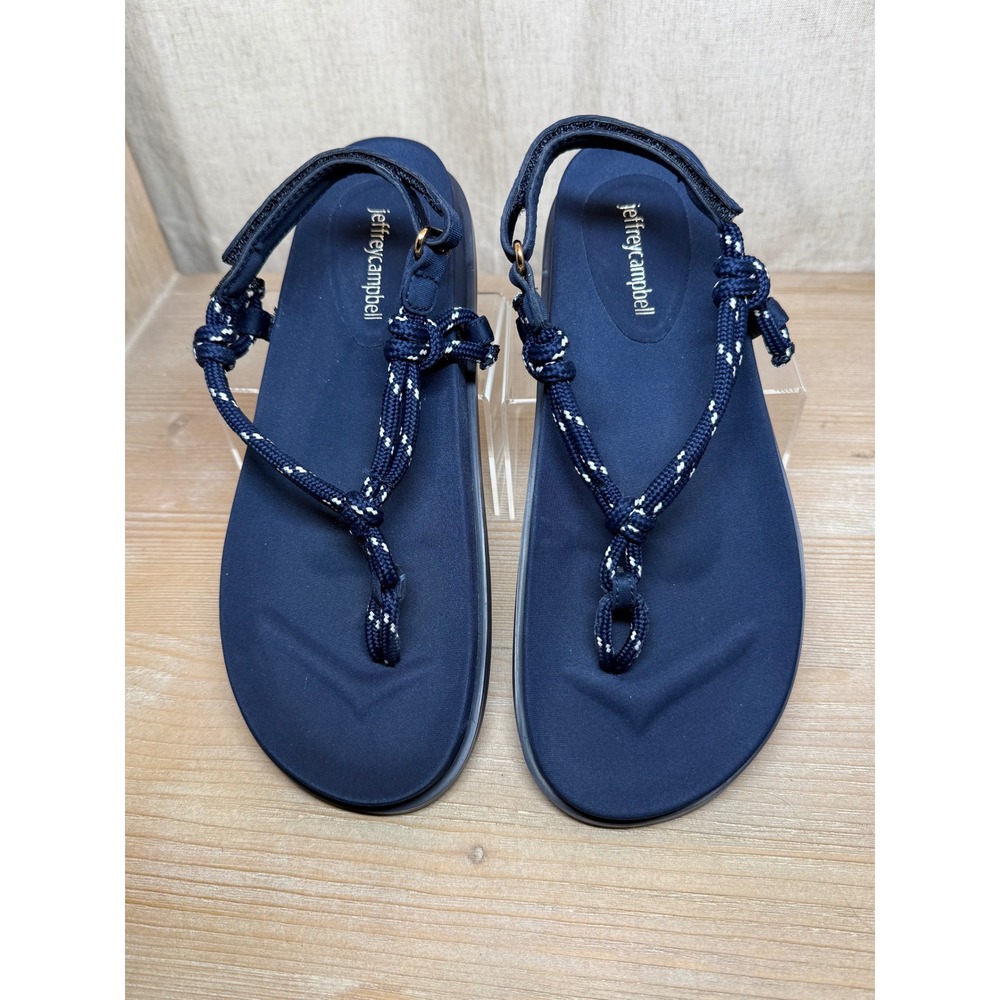 Jeffrey Campbell Size 8.5 Nautical Sandals Navy Blue Rope Strap Platform Thong